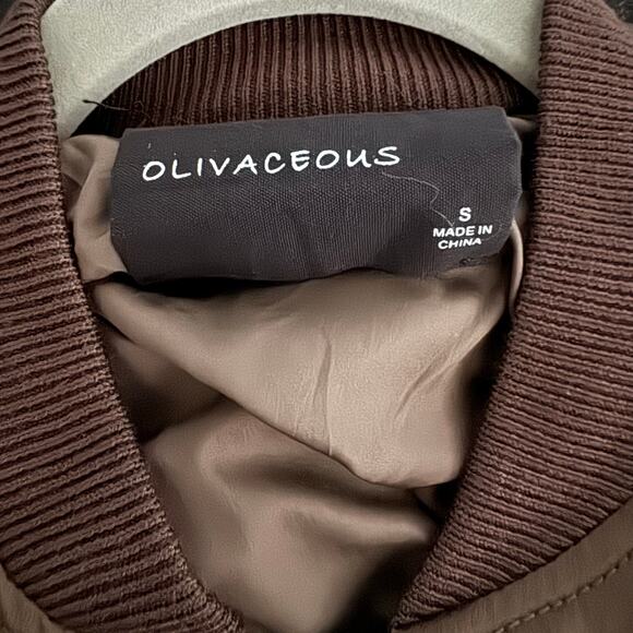 Olivaceous Embroidered, Satin Floral Bomber Jacket in Brown - Picture 6 of 6